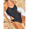 Neues Schwarzes Spitze Neckholder Bikini Set Kordelzug Design Strandurlaub Badeanzug Separater Unterteil String Bikini Damen Bademode