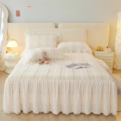 AI WINSURE Weiche Tagesdecke aus Kunstkaninchenfell mit 2 Kissenbezügen, Queen-Size-Größe, Bettrock mit Rüschen und Spitze, 3-teiliges Set für den Winter