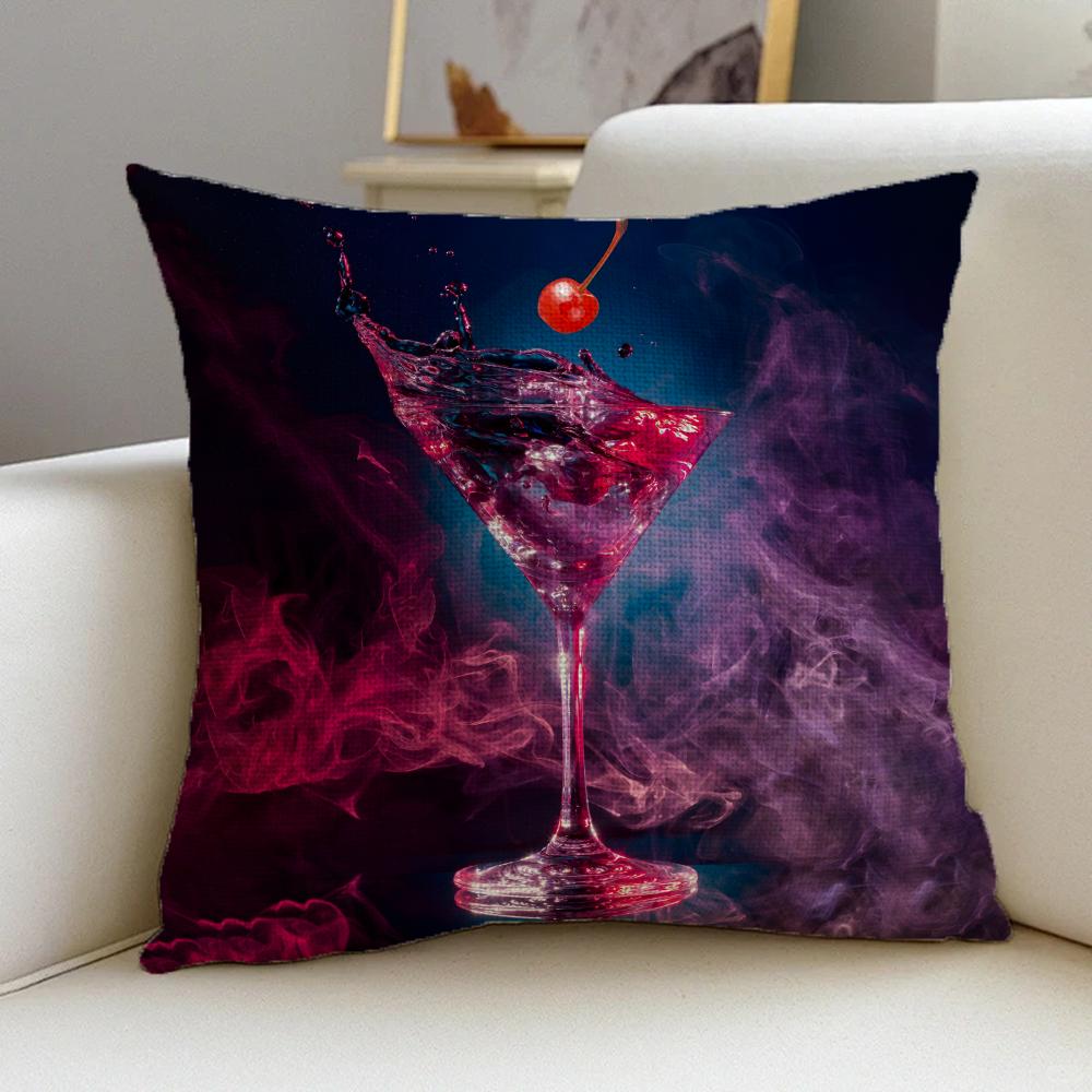 P-Bar Wine Glass Cushion Cover Cushion Cover Pillowcase, Anti-Mite Invisible Zipper, Linen Sofa Cushion