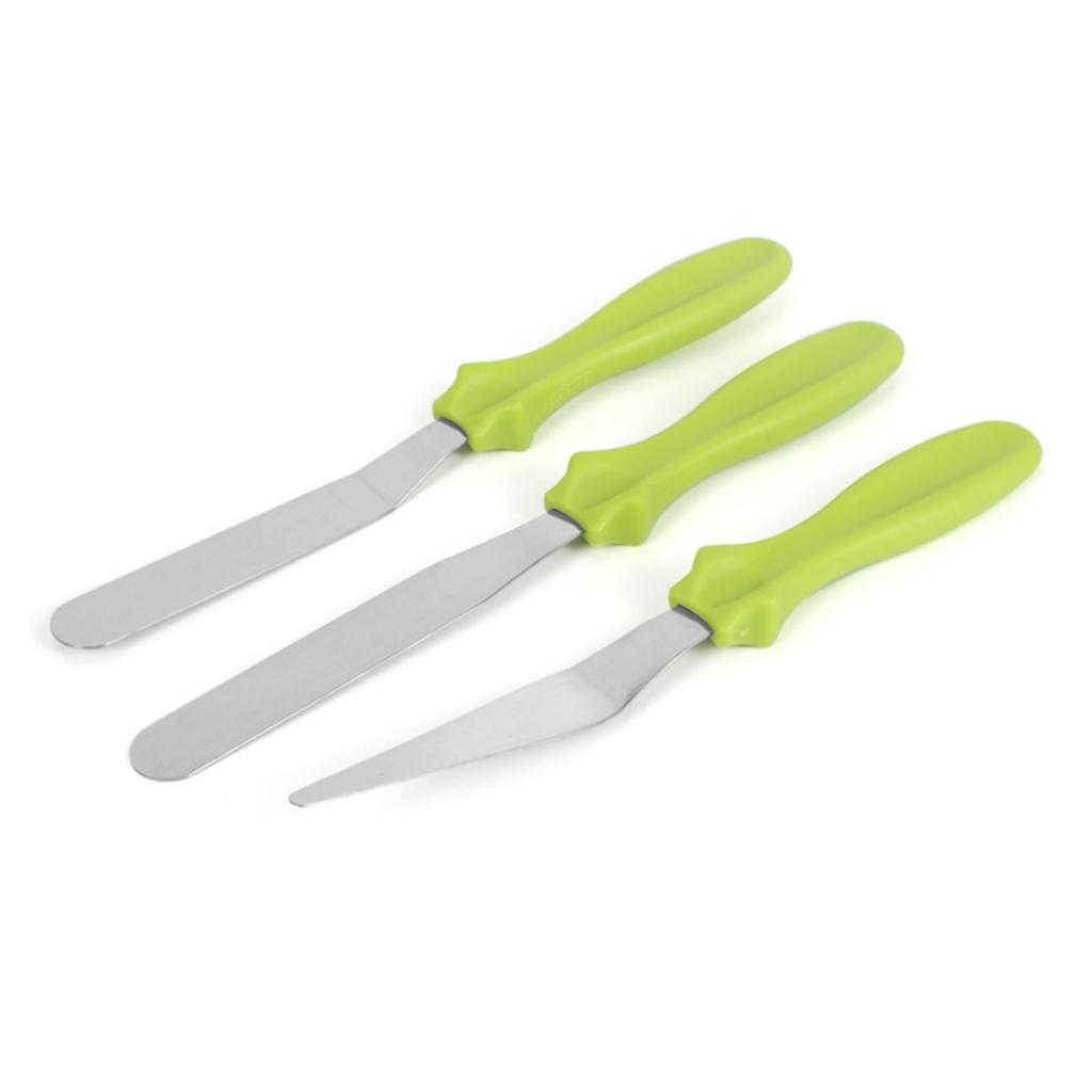3pcs Stainless Steel Baking Spatulas Set Reusable Food Grade Stainless Steel Plastic Cake Cream Spatula Frosting Spatula