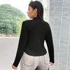 Plus Size Women Solid Color Zipper Long Sleeve Slim Fit Cropped T Shirt
