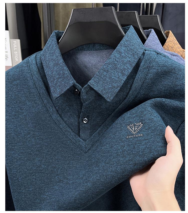 Premium Men's Knitwear: Fake Two-Piece Warm Sweater for Middle-Aged & Elderly (50-60+), Plus Velvet, Thickened Grandpa Style