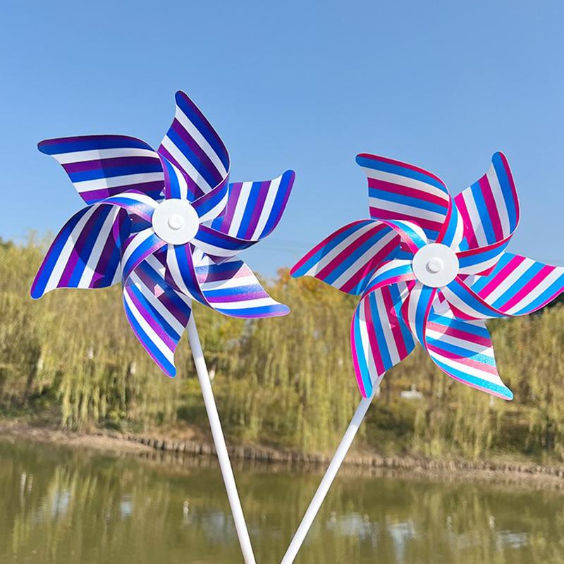22Cm Six-Leaf Stripes Solid Color Small Plastic Hand-Held Windmills Garden Plant Flower Repellent Windmill Outdoor Decoration