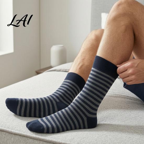 Daily Commute Work Socks Men Striped Crew Socks Cotton Dress Moisture Wicking Everyday Wear Resistant Breathable for Business Office Casual
