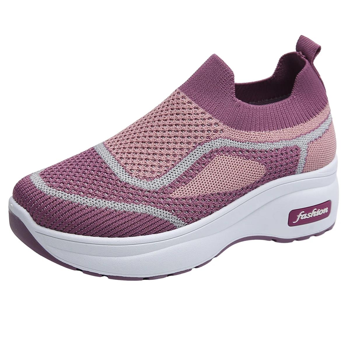 

2024 ЛЕТО Женская мода сетчатые кроссовки на платформе дышащие кроссовки на танкетке со шнуровкой мягкие повседневные дорожные спортивные кроссовки для бега 41 фиолетовый