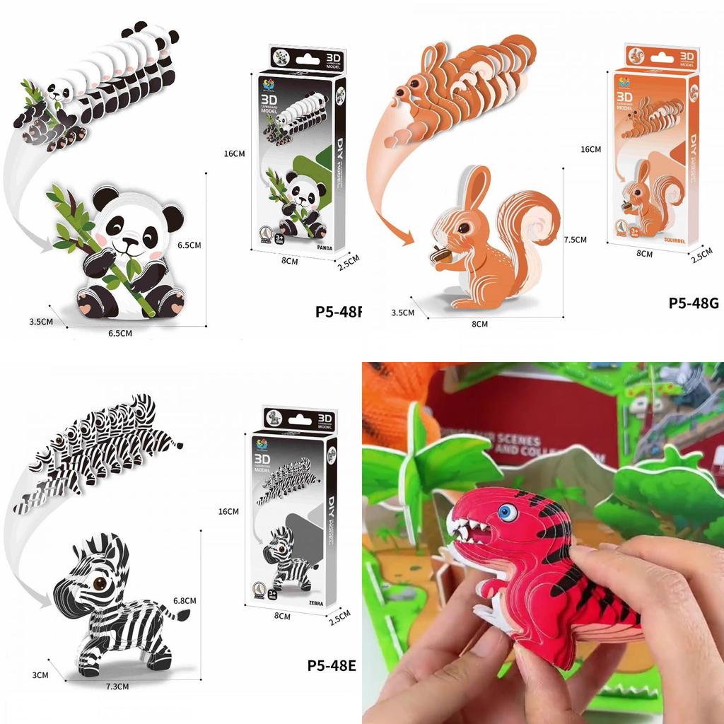 Colorful Cartoon Dinosaur 3d Puzzle Toy For Kids Creative Diy Paper Model Fun