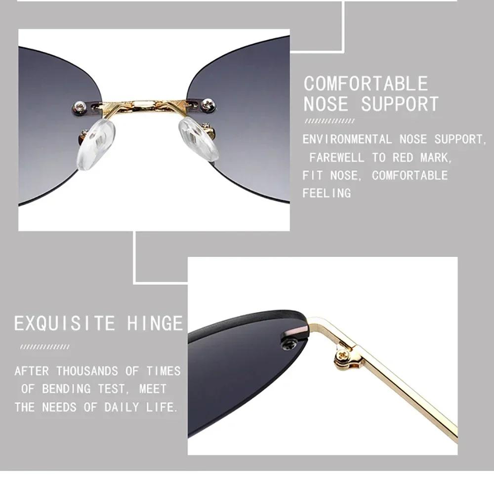New European American Metal Frameless UV400 Sunglasses Fashionable Oval Cut Edge Glasses UV Resistant