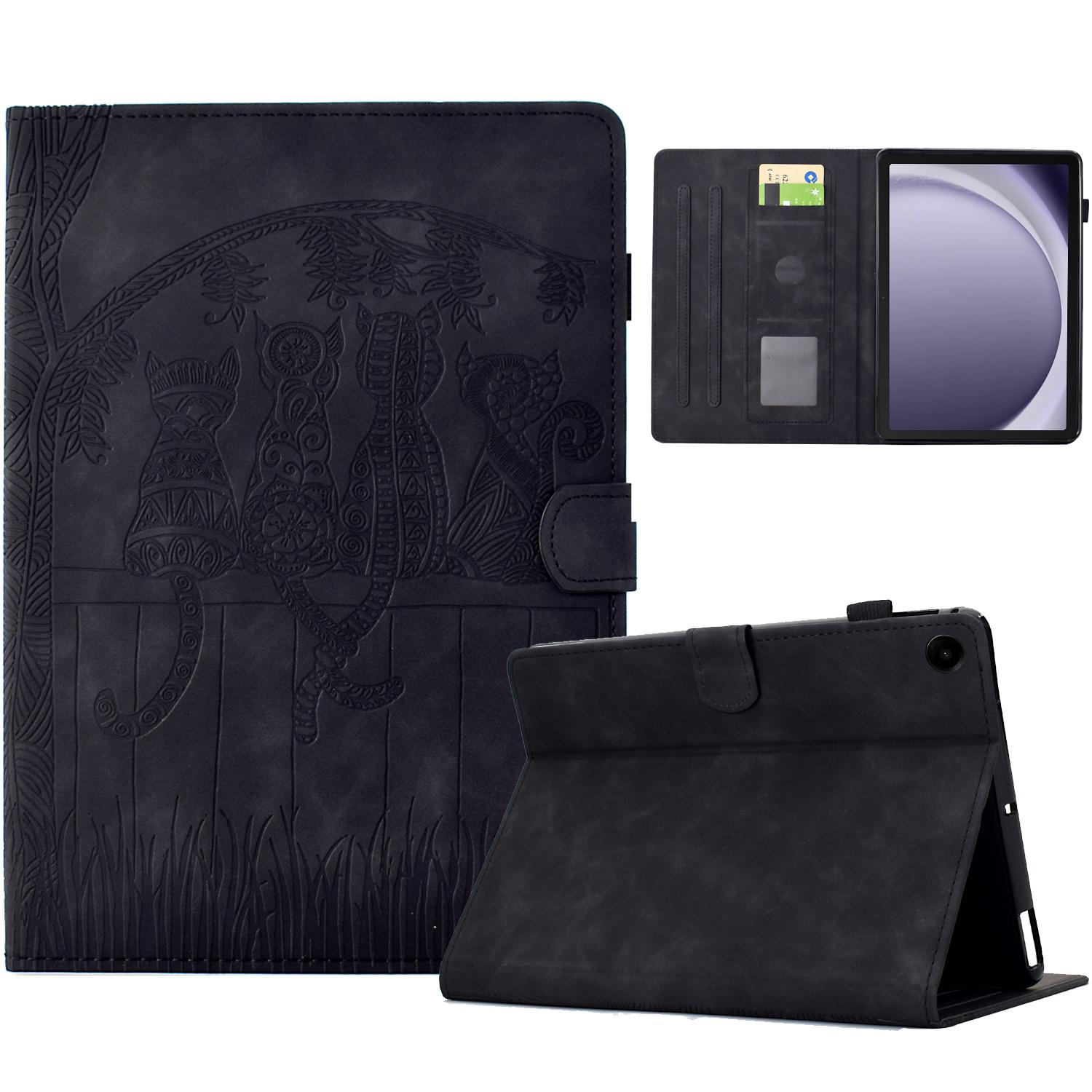 

For Samsung Galaxy Tab A9+ Case Cats Imprinted PU Leather Card Slots Tablet Cover Black