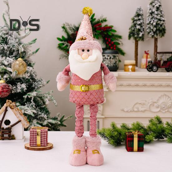 Christmas Plush Doll Telescopic Leg Elk Snowman Santa Claus Pink Doll Toy Desktop Figurine for Indoor/Outdoor Use Party Decor