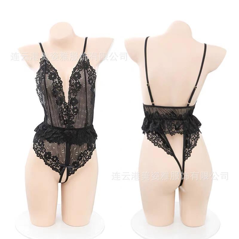 Sex Underwear Lace Small Chest Transparent Free Pure Desire Suspender Women Gather Onesie Mesh Yarn One-piece Open Crotch Free