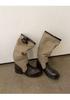 Cowhide Version Splicing Leather Western Boots Pleated Piled Boots Women'S Knee Retro Style Thick Heel Thin Knight Boots