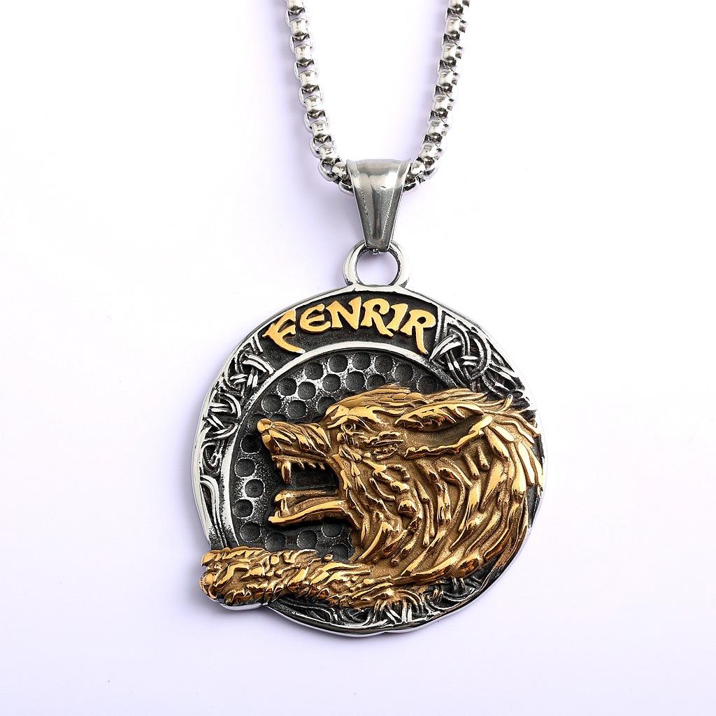 Viking Celtic Wolf Head Necklace Retro Stainless Steel Men's Pendant Personalized Jewelry