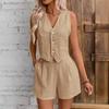 Two Piece Women's Sleeveless Plus Size Women's Solid Color Button Vest Set