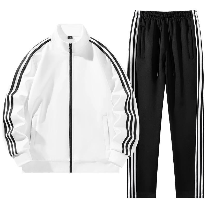 

Унисекс S-6X Повседневная спортивная одежда с тремя полосками: Свободный жакет и длинные брюки, комплект из двух предметов 4XL белый
