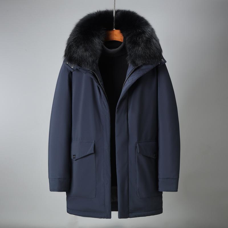 Down Jacket Men's Winter Men's Mid-length Dad Wear Casual Hooded Thickened Warm and Cold-proof Clothing Versatile Jacket Trendy