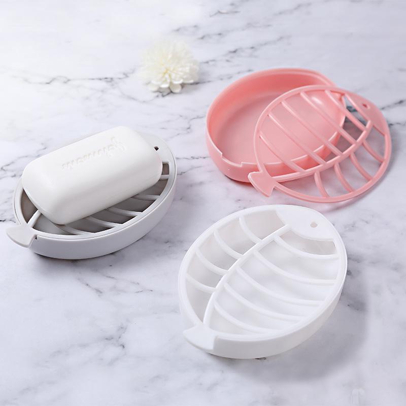 2PCS Double Layer Fish Shape Portable Soap Holder Soap Storage Container For Home Drain Soap Box