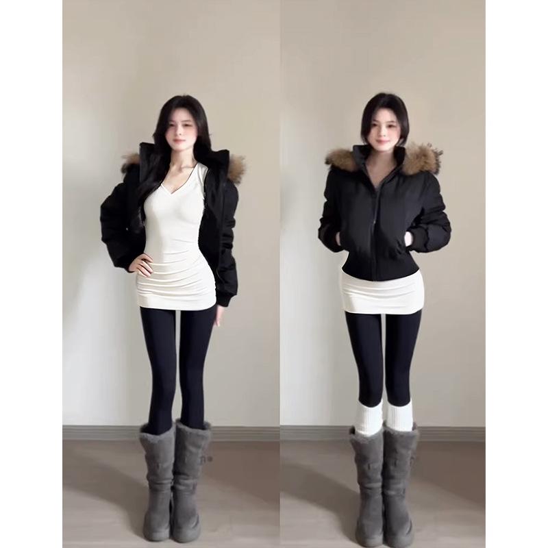 Brushed Mid-Length Velvet-Lined Slim-Fit Women s Top, 2025 Autumn/Winter Collection L (100-110 jin)
