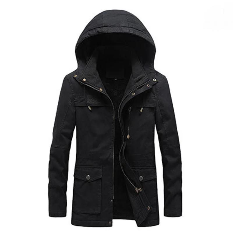 

Куртка с хлопковой подкладкой Мужская зимняя куртка Плюс Бархатная длинная куртка с хлопковой подкладкой Стираная одежда с хлопковой подкладкой для мужчин XL чёрный