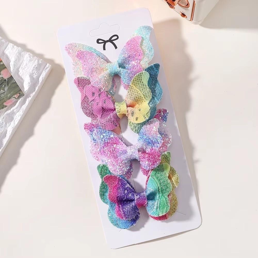 4Pcs Sequins Decor Butterfly Hair Clip Double Butterfly Design Bow Hairpins Glitter Hair Clip Women