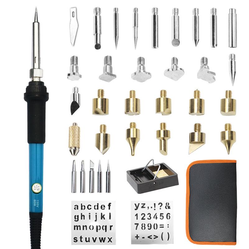 62-Piece 60W Adjustable Temperature Digital Soldering Iron and Pyrography Pen Set