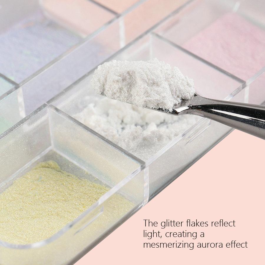 6 Grids Nail Glitter Aurora Mirror Powder Pearly Flakes Pigment, Sparkly Charm for Nail Design Manicures