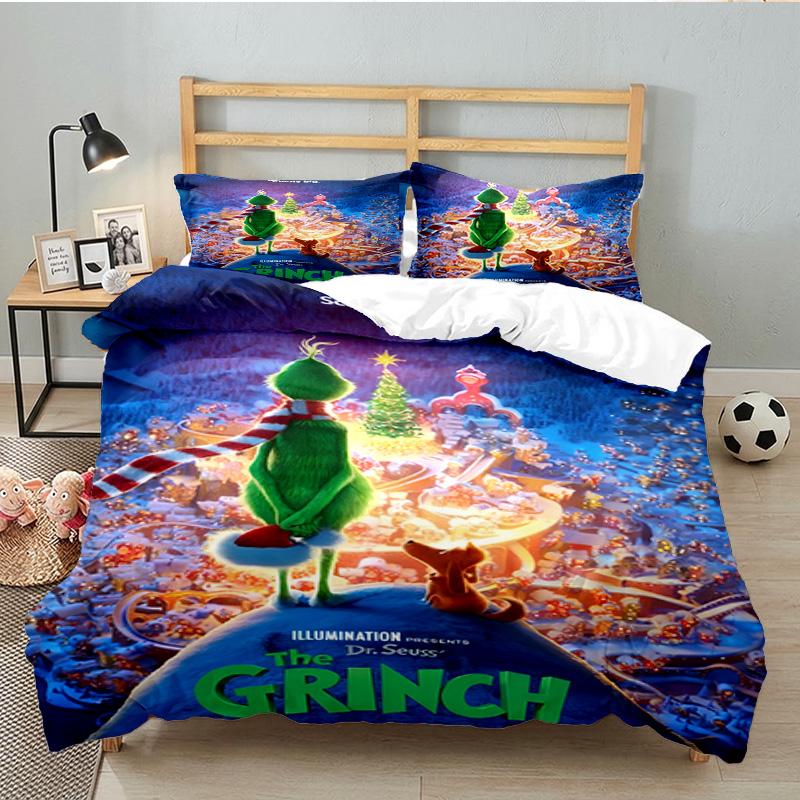 Grin-ch's Festive Adventure 3pcs Bedding Set,Including 1pc Duvet Cover And 2pcs Pillowcases Perfect Gift for Christmas,Ideal for Bedroom, Dormitory