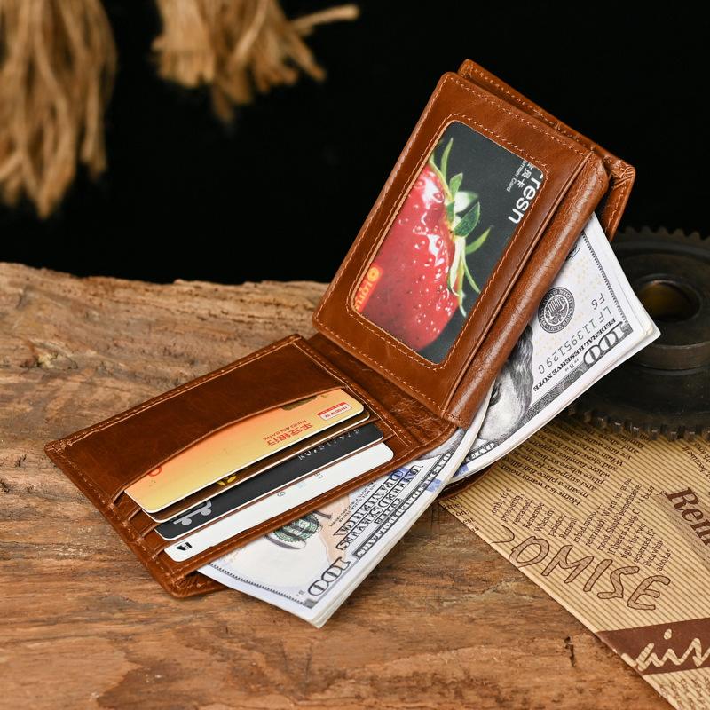 Střední italská bifold peněženka s okénkem na ID pro muže kožená peněženka