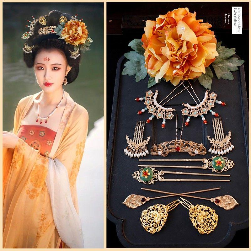 

Украшение для волос в стиле тан, шелковый цветок пиона, как у наложницы Ян, пучок Jewelry Set (TZ Suit 209)