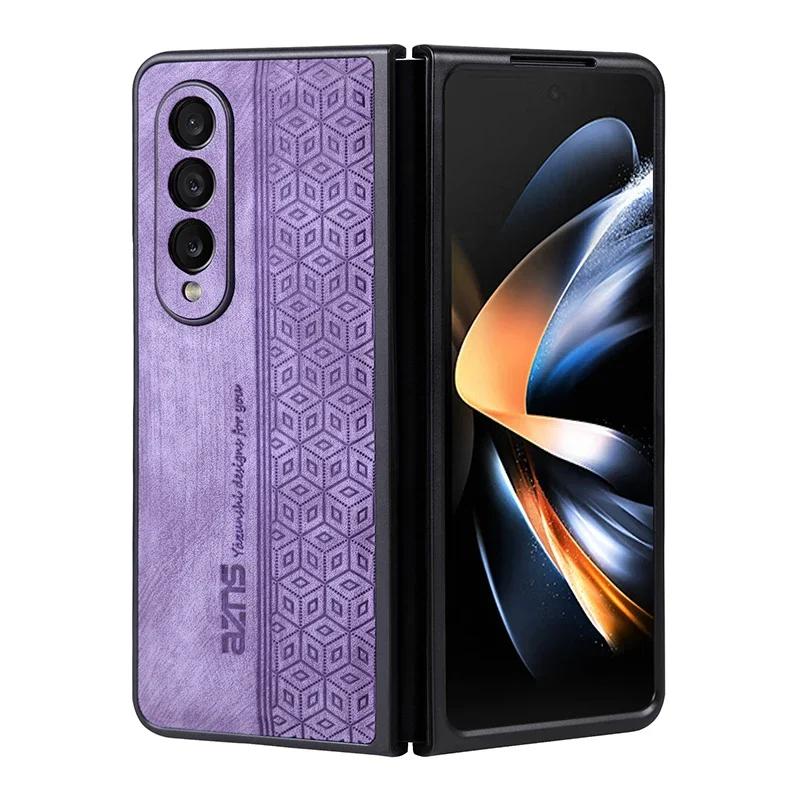 

Роскошный 3D рельефный кожаный чехол для Samsung Z Fold3 Fold4 Fold5 Fold6, на ощупь как кожа, с мягкими краями и прочным бампером, задняя крышка, Funda For Samsung Galaxy Z Fold4 фиолетовый