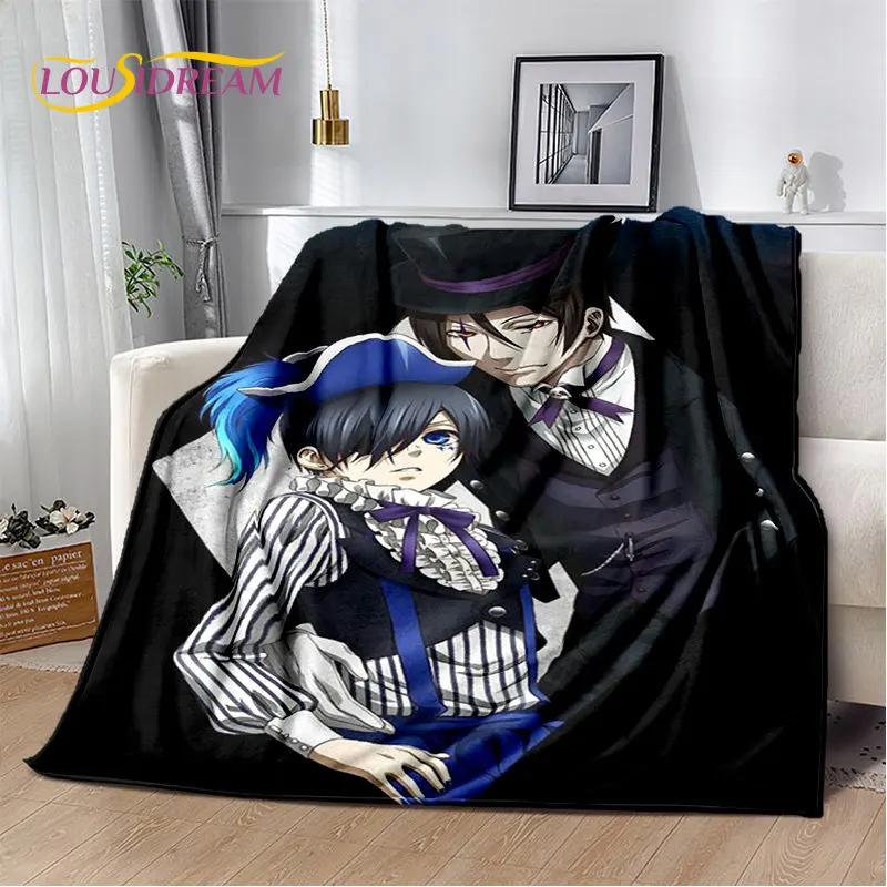 Black Butler Anime Cartoon Měkká plyšová deka, flanelová deka přehoz do obývacího pokoje Ložnice Pohovka Pohovka Piknikový povlak pro děti