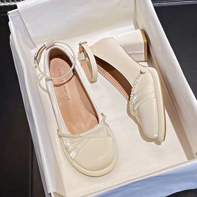 Französischer sanfter Stil elegantes Temperament erhöht die Körpergröße und lässt schlank aussehen Mary Jane Schuhe 2024 neu retro vielseitig Perle hohe Absätze