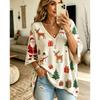 Halloween Printed T-shirt, Pumpkin Lantern Ghost T-shirt, Plus Size Women's V-neck Bat Sleeve Seven Quarter Sleeve Casual Top