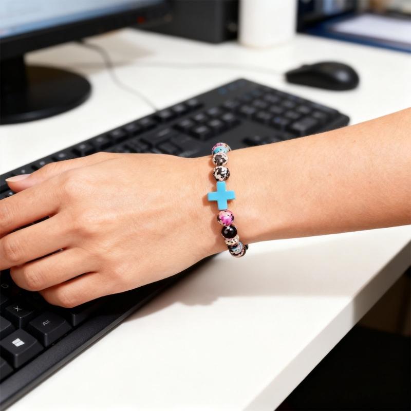 Inspirational Meditation Crosses Bracelet Beaded Colorful Stone for Women Faith Inspire Spiritual Gift Jewelry
