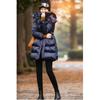 Womens Mid-Length Hooded Down Coat With Waist Cinching A-Line Fit Winter Warm Jacket