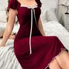 Ruffle Bow Short Sleeve Nightdress – Casual, Elegant Home Wear for Inside and Out