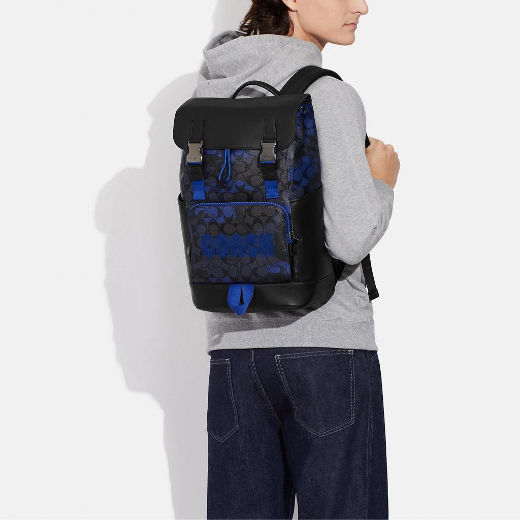New COACH Track Cow Leather With Textile Backpack Tubas Men's Blue & Bronze CC016-QBTKG