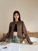 American Retro Distressed Coffee Brown PU Leather Short Jacket - Spring 2025 Hot Girl Stand Collar Versatile Design.