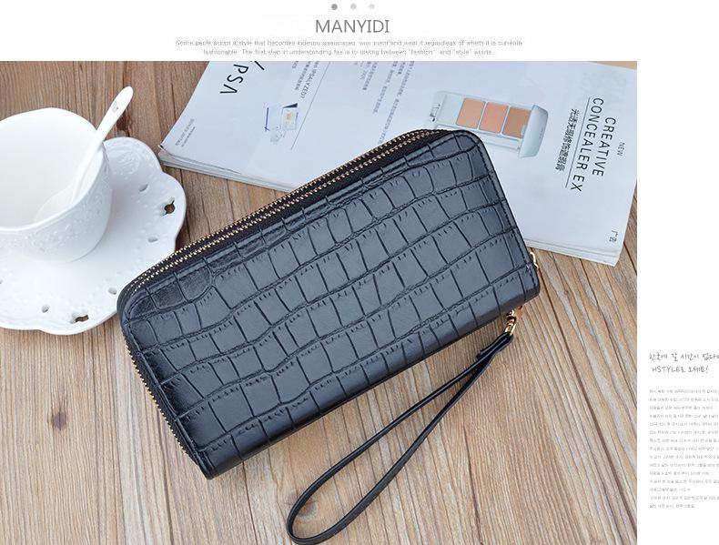 Damen Krokodilmuster Lang Doppelreißverschluss Geldbörse Clutch mit Großer Kapazität