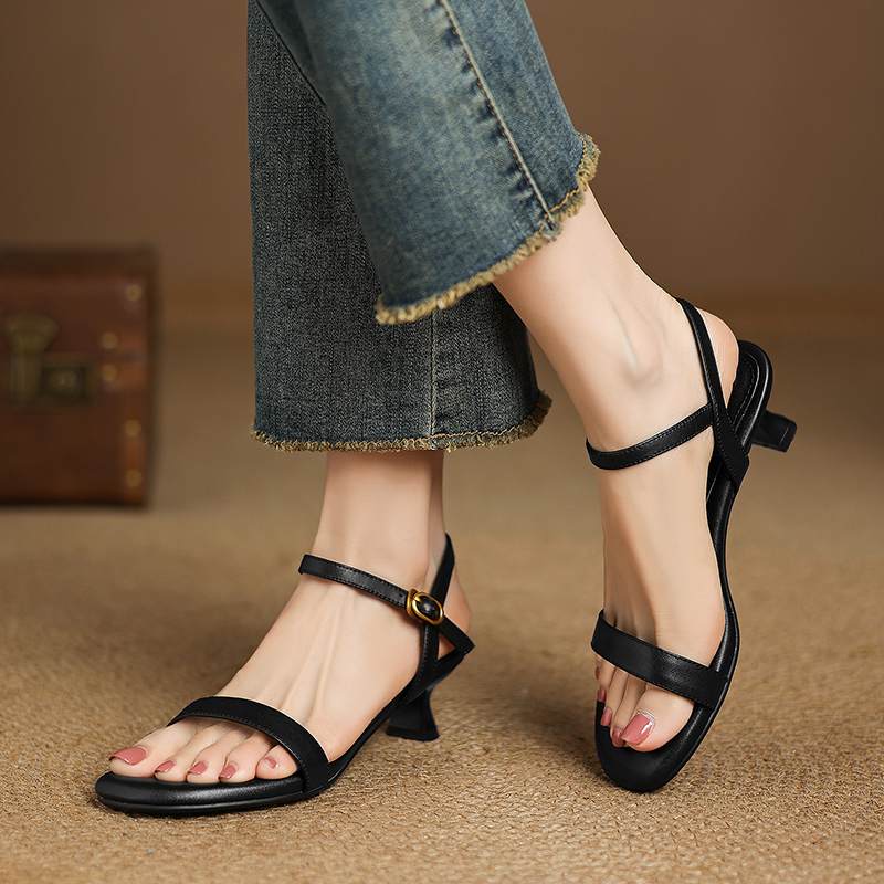 Krazing Pot Cow Skin Thin Med Heels Concise Style Summer Size 42 Basic Clothing Dating Women Sandals