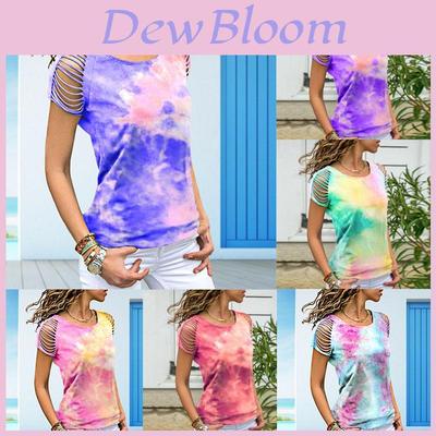 Womens Vibrant Tie-dye Printed Tops Casual Short Sleeve Blouse Perfect For Summer