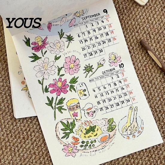Vintage Style Date Record 2027 Wall Calendar with Wind And Flower Illustrations, Hand-Painted Retro Linen Artistic Hanging Texture Paper, 12