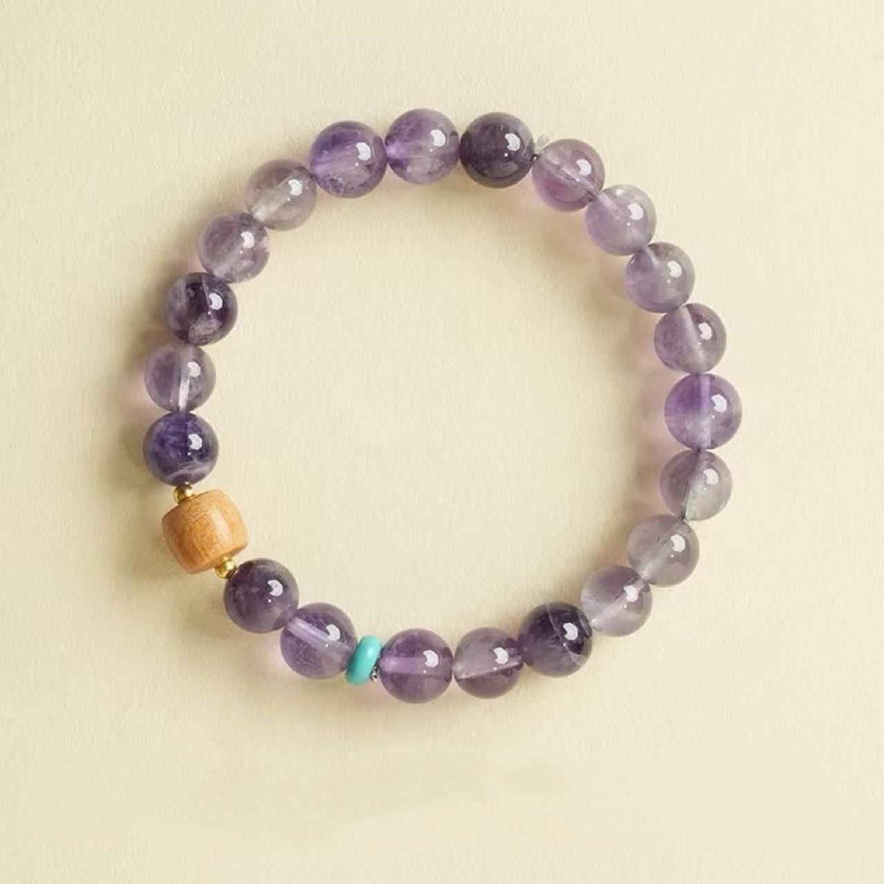 Women 8mm Dreamy Amethyst Bracelet, Handmade Round Beads, New Chinese Style, Staff Benefit Gift