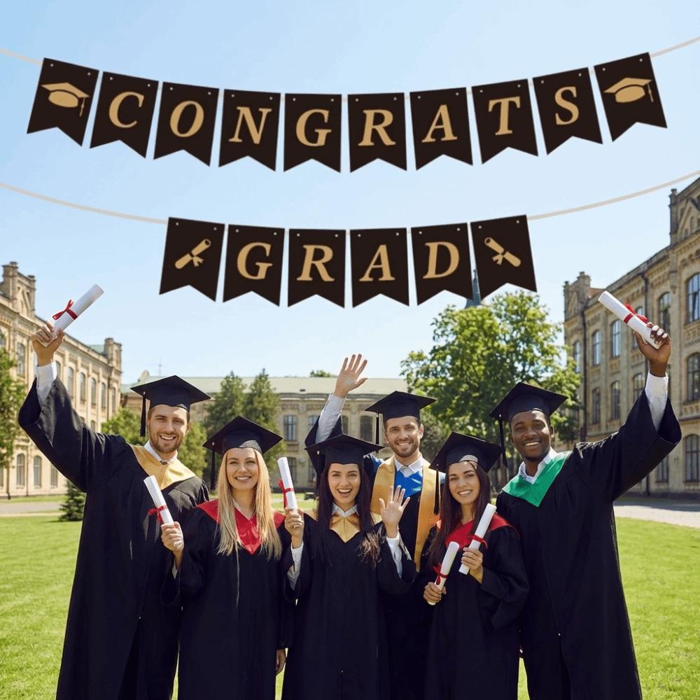 Celebration Graduation Party Banner Reusable Paper Pull Flag Graduation Banner Garland  Wall Decor