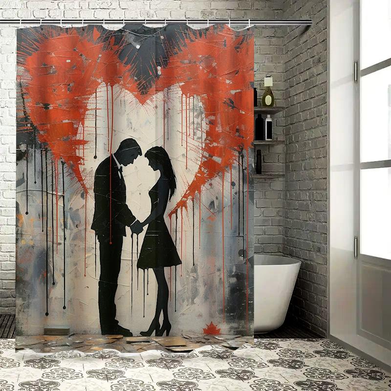 Romantic Couple Abstract Art Shower Curtain For Bathroom Decoration
