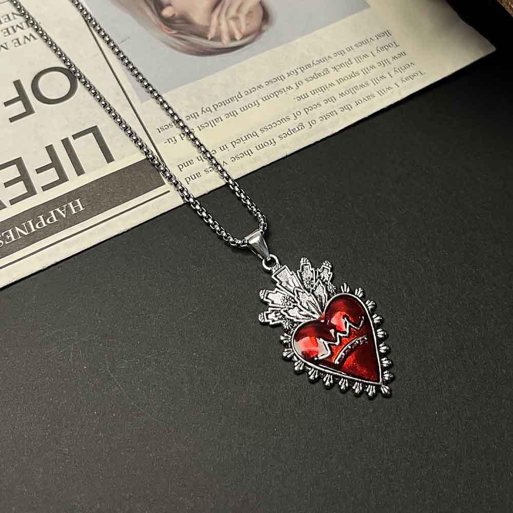 Gothic Bat Rose Heart Cross Pendant Necklace - Hip Hop Unisex Sweater Chain