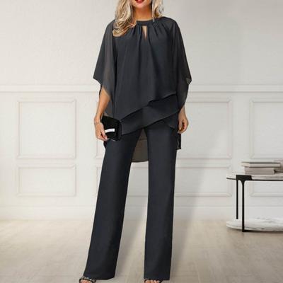 2 Teile/satz Frauen Set Aushöhlen Hals Unregelmäßigen Halben Ärmeln O Top Hosen Layered Saum Top