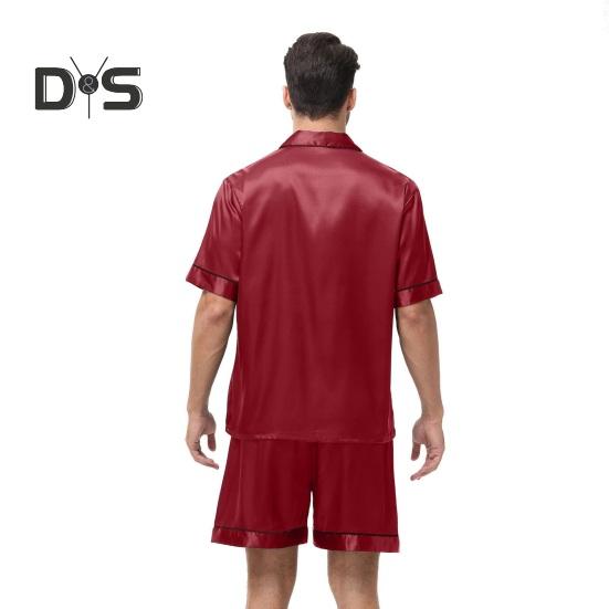 2 Teile/satz Männer Pyjamas Set Revers Kurzarm Einreiher Tops Elastische Taille Shorts Set Einfarbig Satin Nachtwäsche