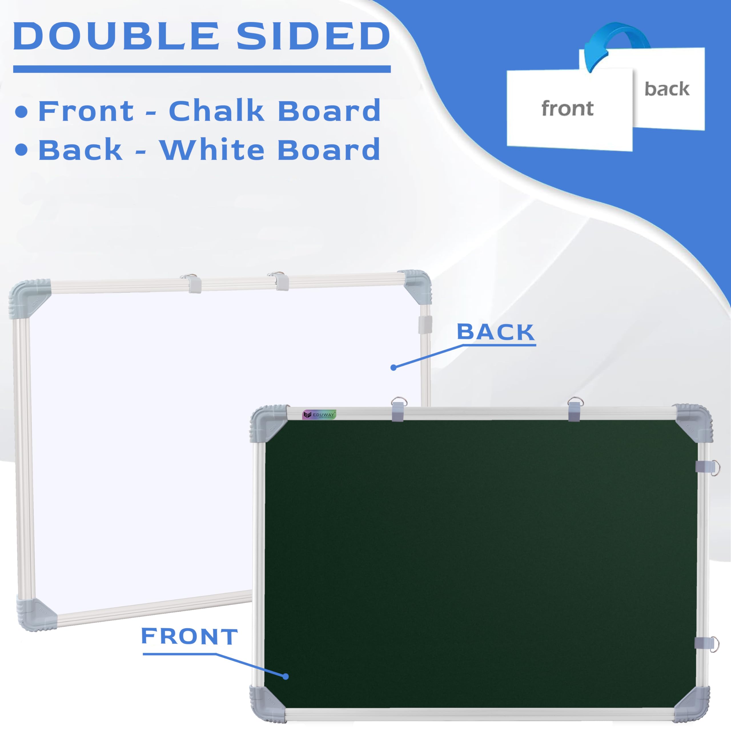Eduway 2X2 Feet Kunj Non-Magnetic Double-Sided Chalk Board & White Board (Combo Pack) With 1 Wooden Duster, 2 Chalk Hold 2x2 Feet,(60x60 Cms)