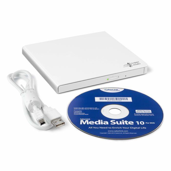 Graveur DVD Externe - Hitachi-LG - GP57EW40 - USB 2.0 - Blanc - CD/DVD-ROM - 24x/8x/8x/6x - M-DISC