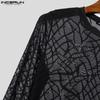 INCERUN Men Round Neck Long Sleeve Mesh Skinny Tops See Through T-shirts Undershirts